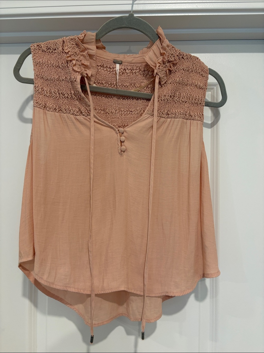 Free People Peach Smocked Ruffle Neck Sleeveless Top
